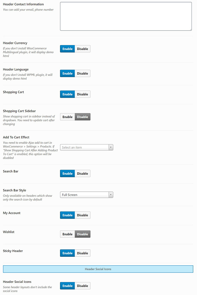 Header Other Options