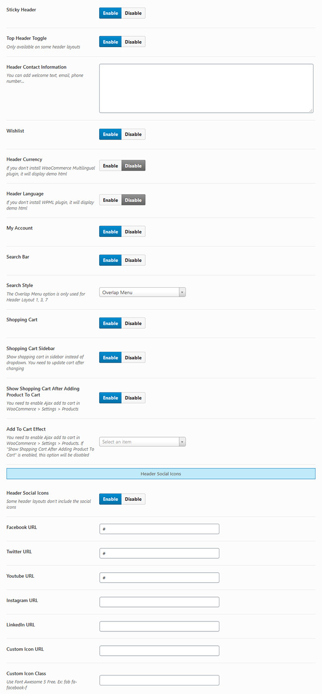 Header Other Options