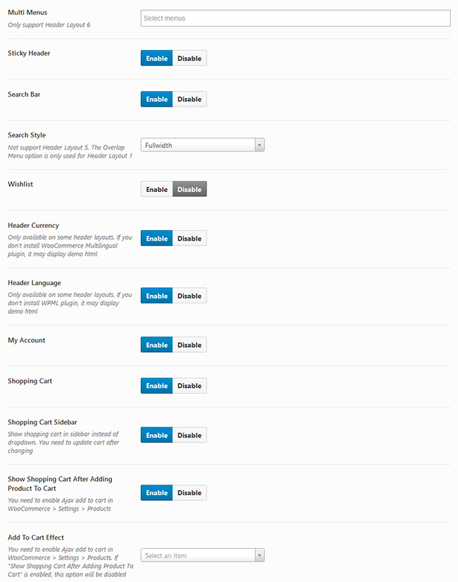 Header Other Options