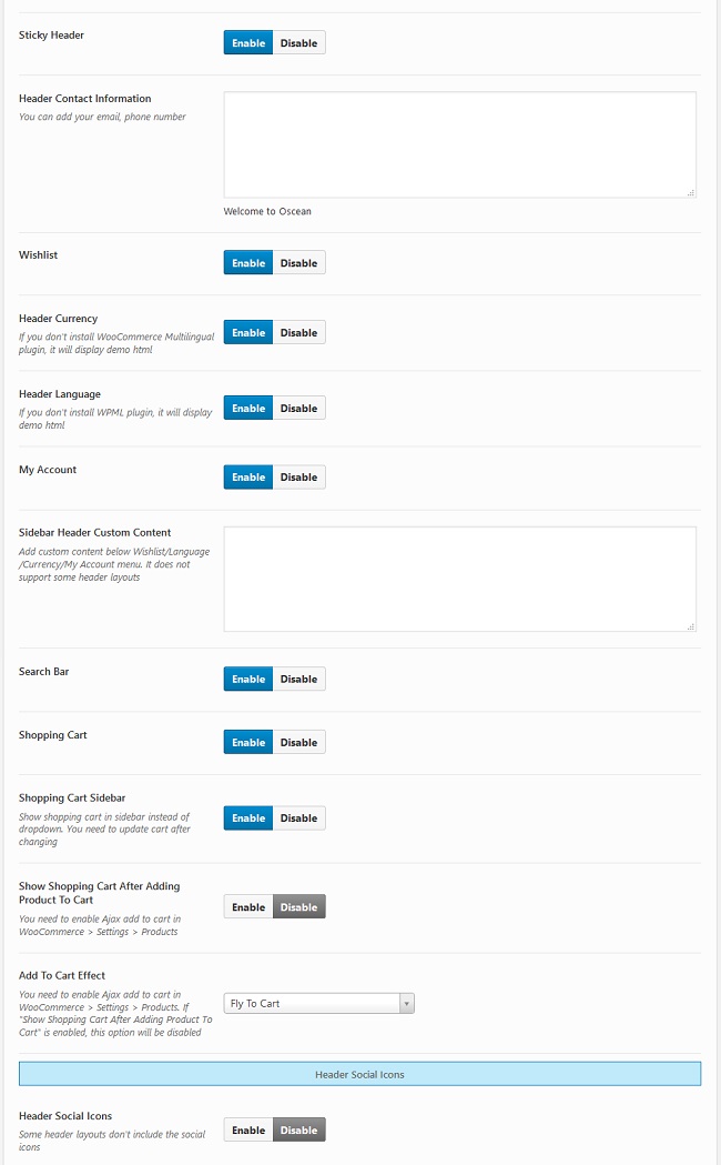 Header Other Options