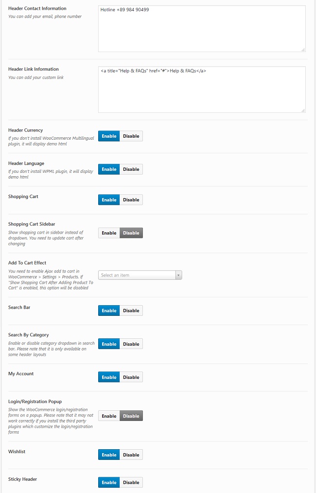 Header Other Options