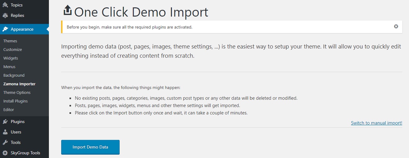 Import Demo Content