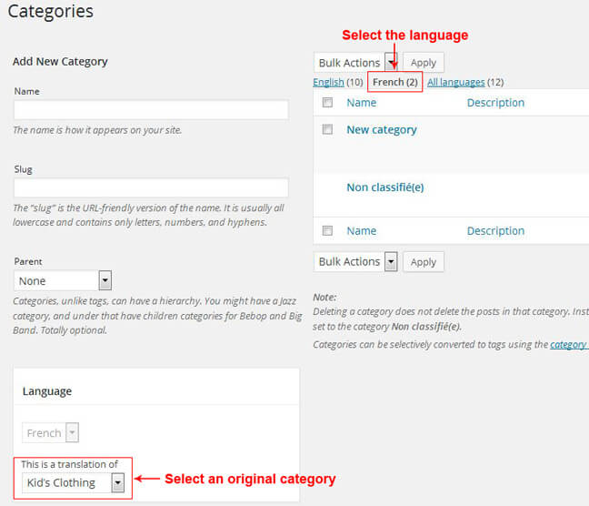 Translating categories