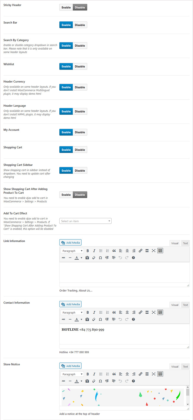 Header Other Options