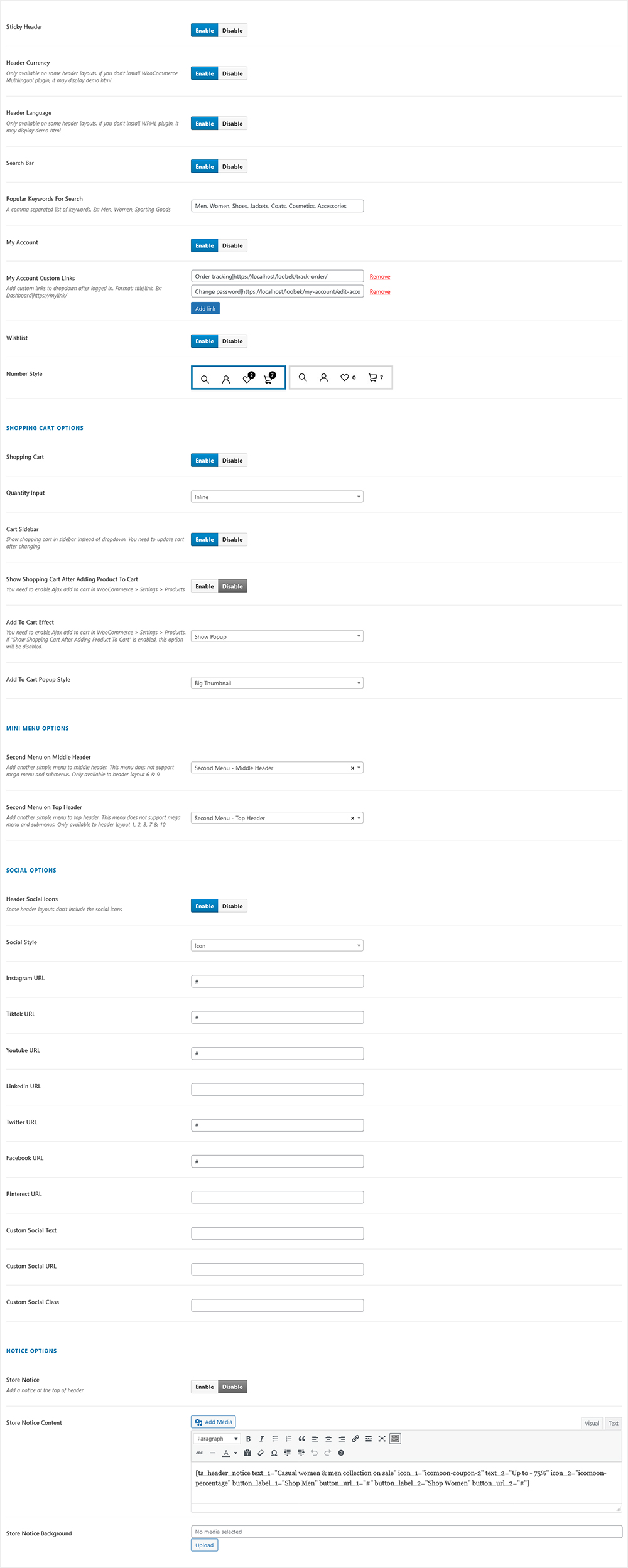 Header Other Options