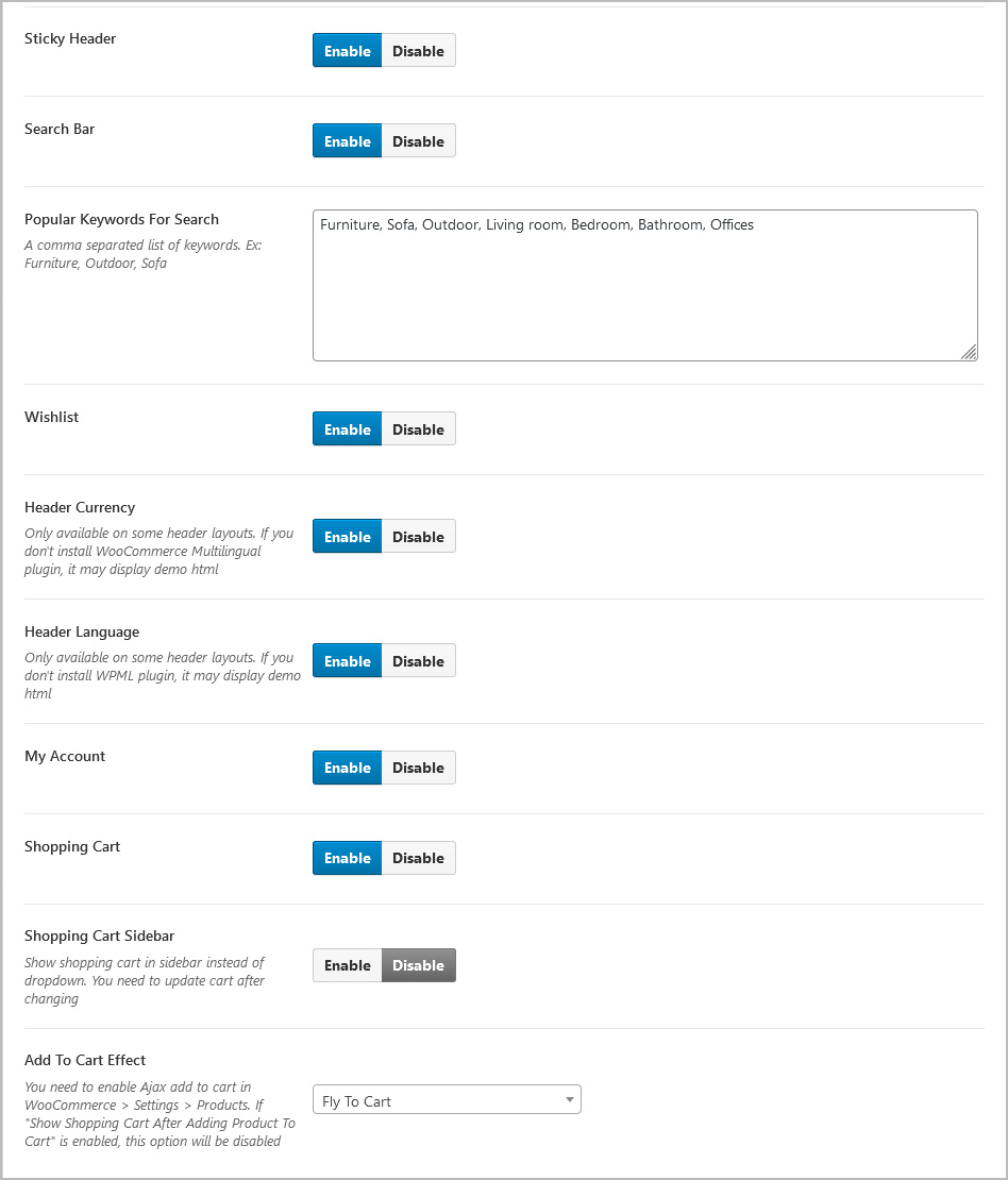 Header Other Options