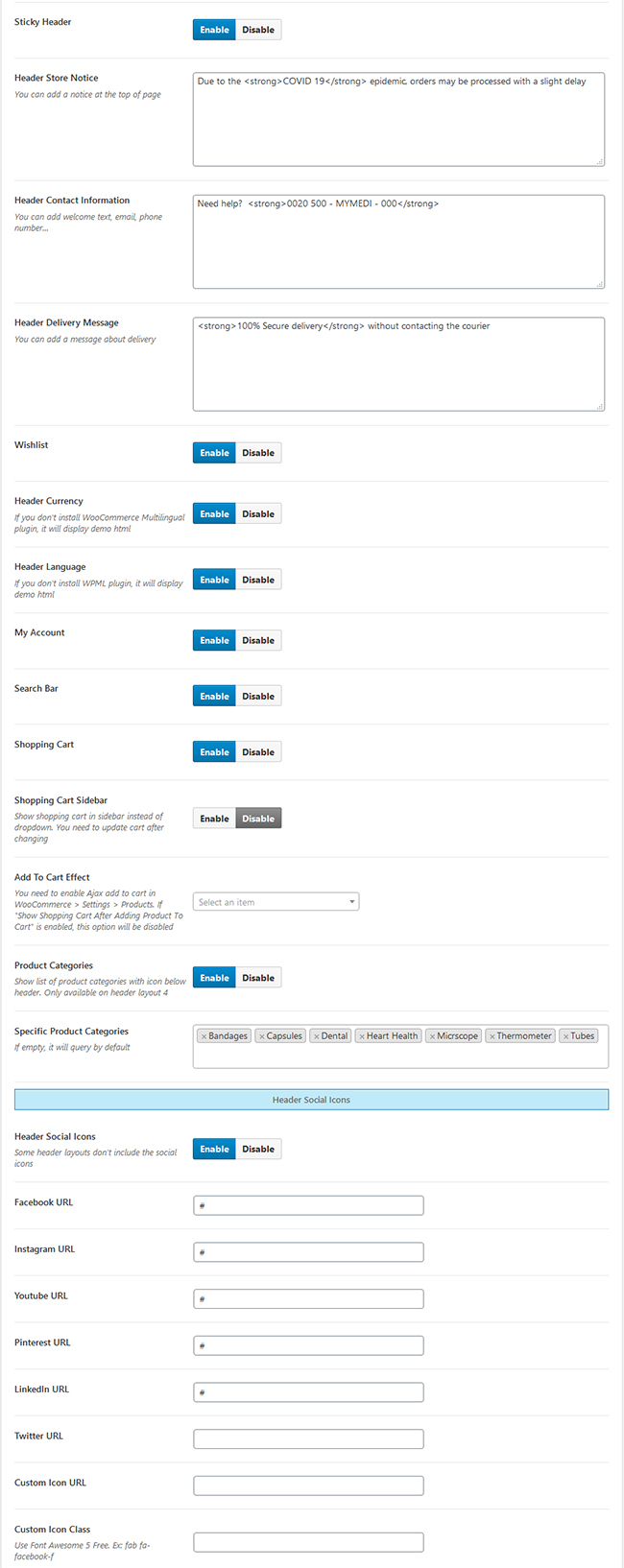 Header Other Options