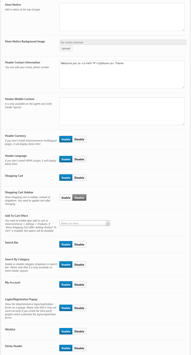 Header Other Options
