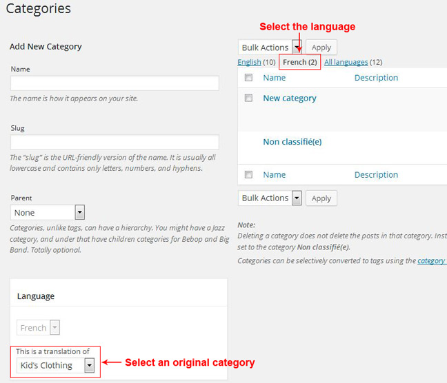 Translating categories