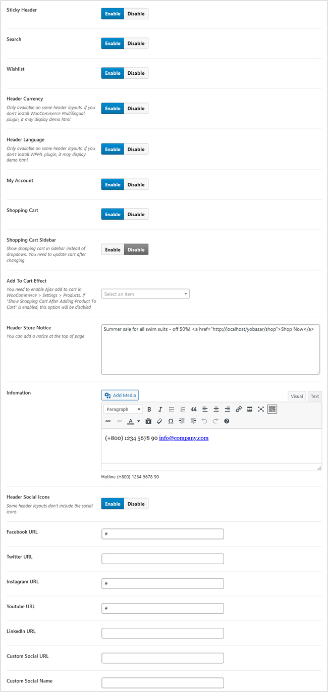 Header Other Options